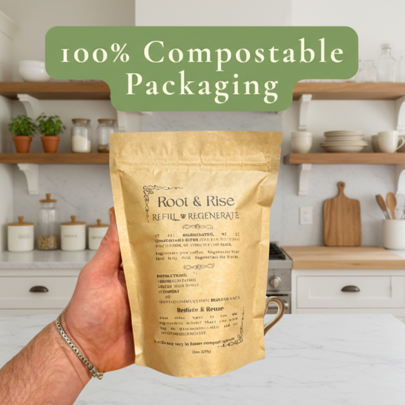 Bag of coffee held infront of back ground